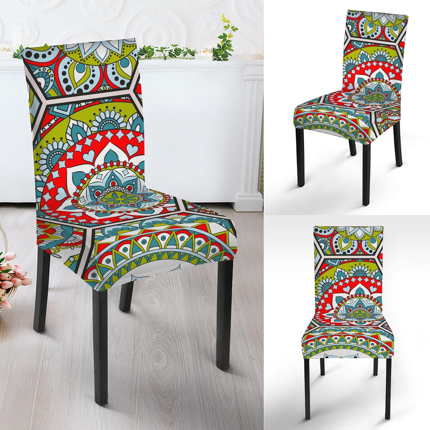 Oriental Mandala Bohemian Pattern Print Dining Chair Slipcover