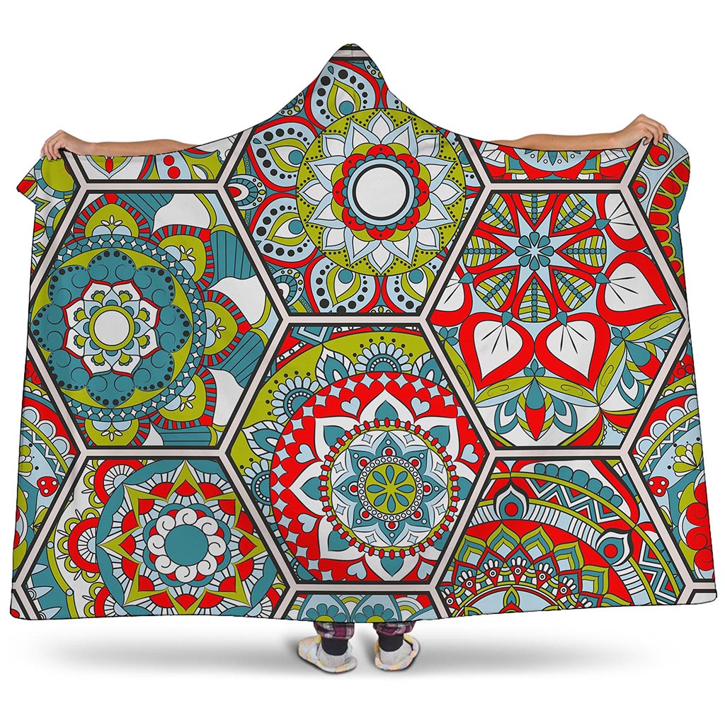 Oriental Mandala Bohemian Pattern Print Hooded Blanket