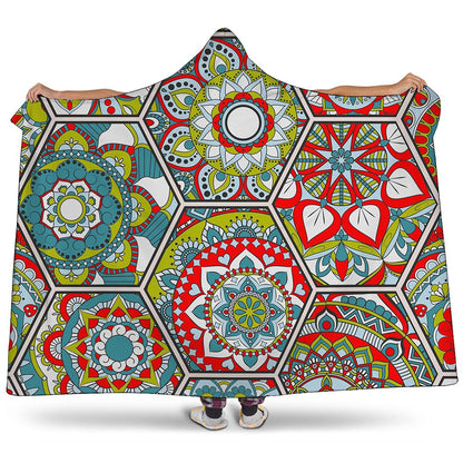 Oriental Mandala Bohemian Pattern Print Hooded Blanket