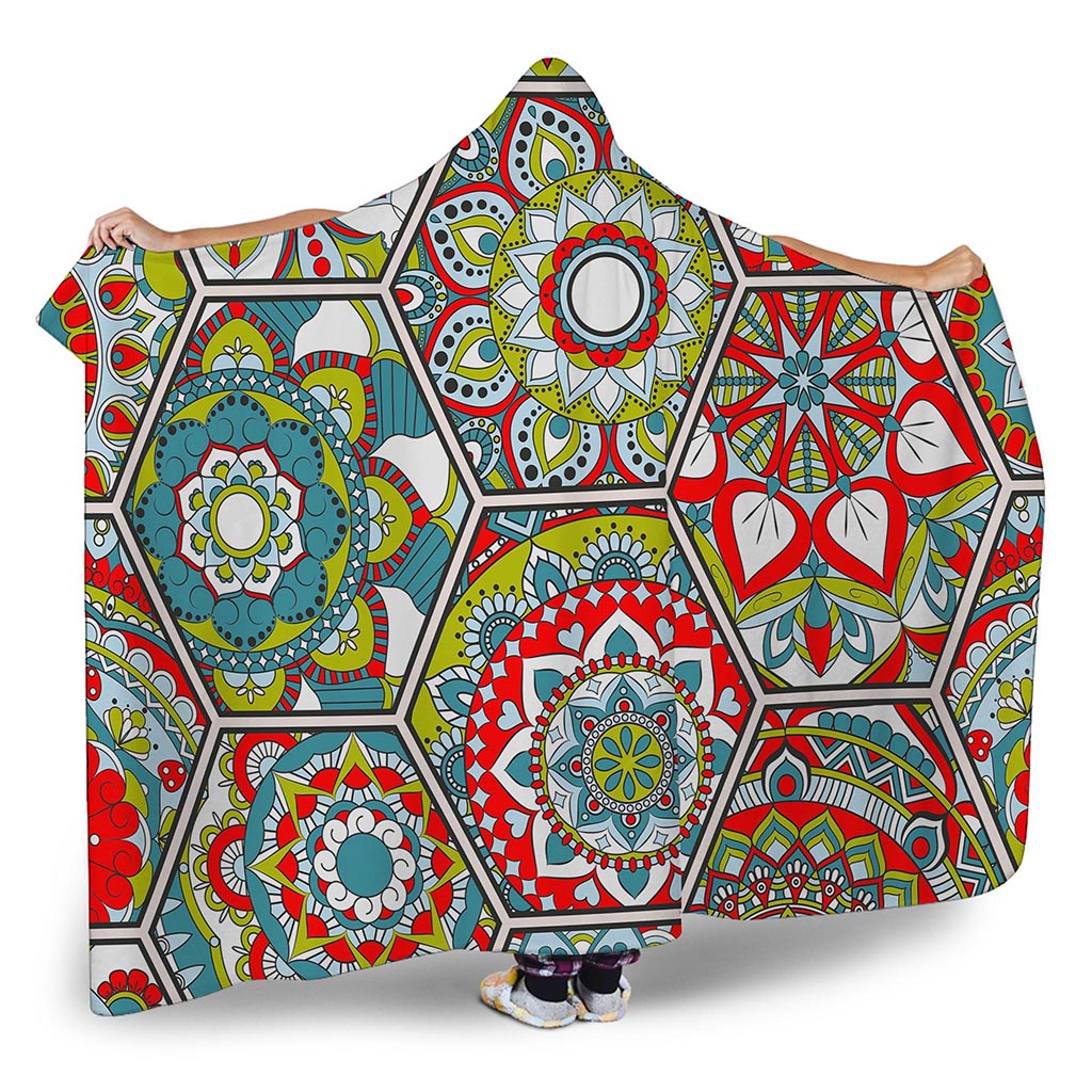 Oriental Mandala Bohemian Pattern Print Hooded Blanket