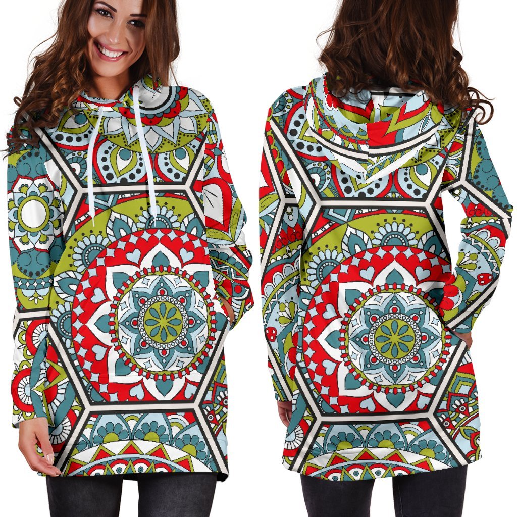 Oriental Mandala Bohemian Pattern Print Hoodie Dress GearFrost
