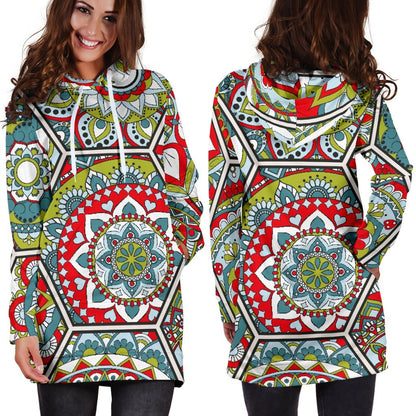 Oriental Mandala Bohemian Pattern Print Hoodie Dress GearFrost
