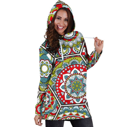 Oriental Mandala Bohemian Pattern Print Hoodie Dress GearFrost