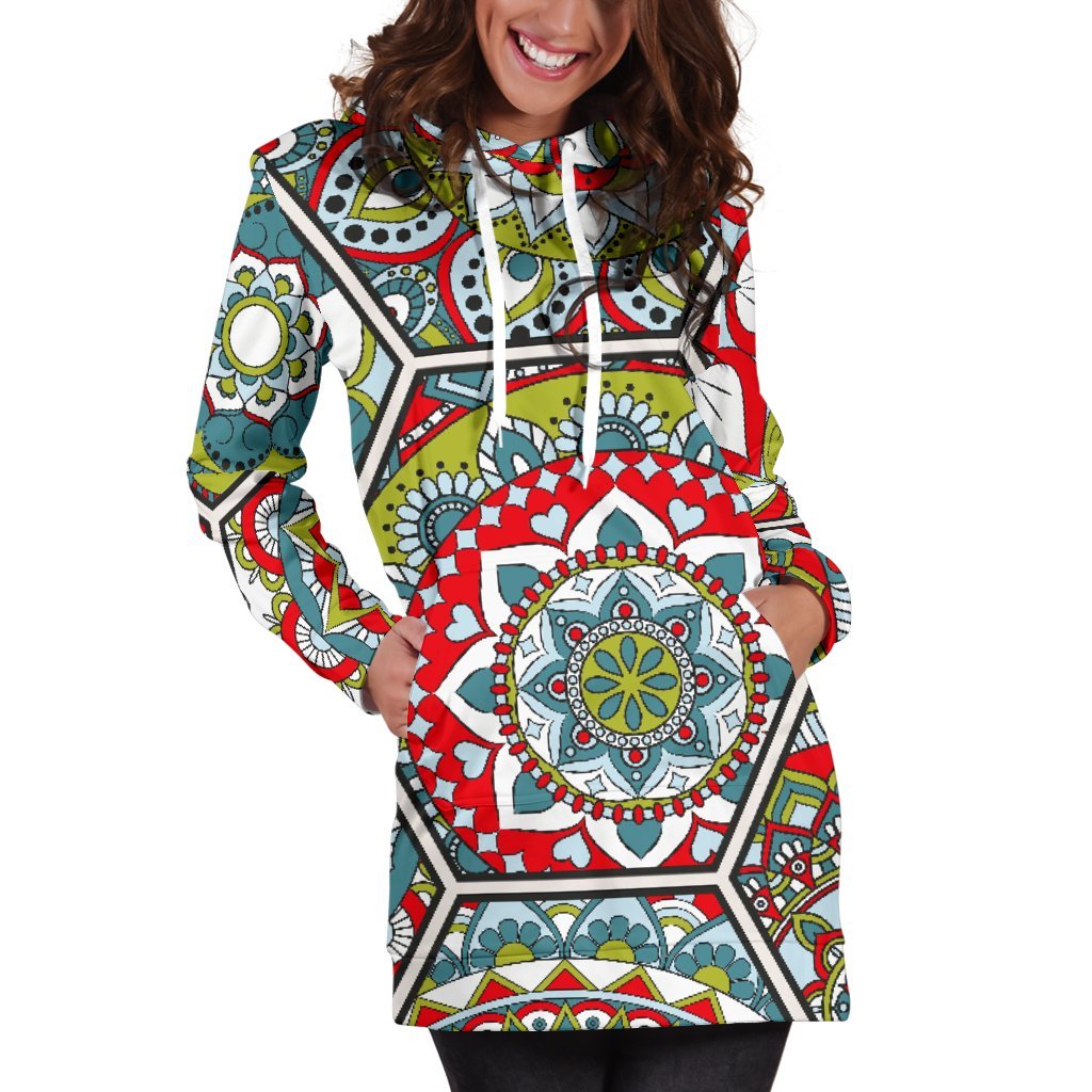 Oriental Mandala Bohemian Pattern Print Hoodie Dress GearFrost
