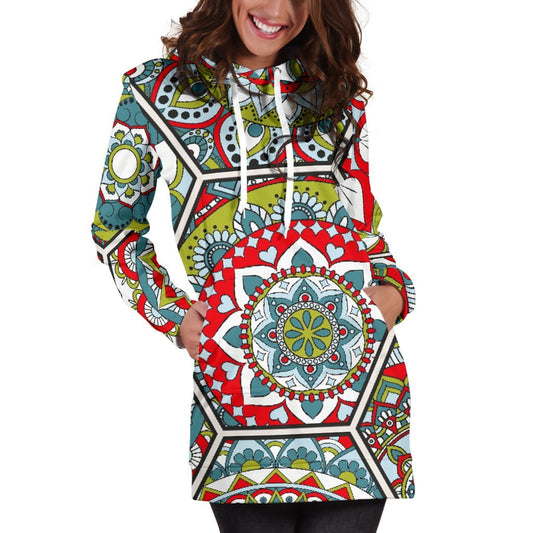 Oriental Mandala Bohemian Pattern Print Hoodie Dress GearFrost