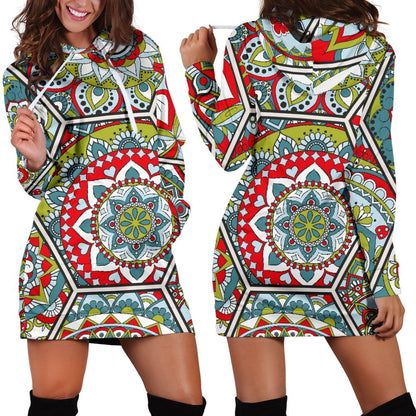 Oriental Mandala Bohemian Pattern Print Hoodie Dress GearFrost