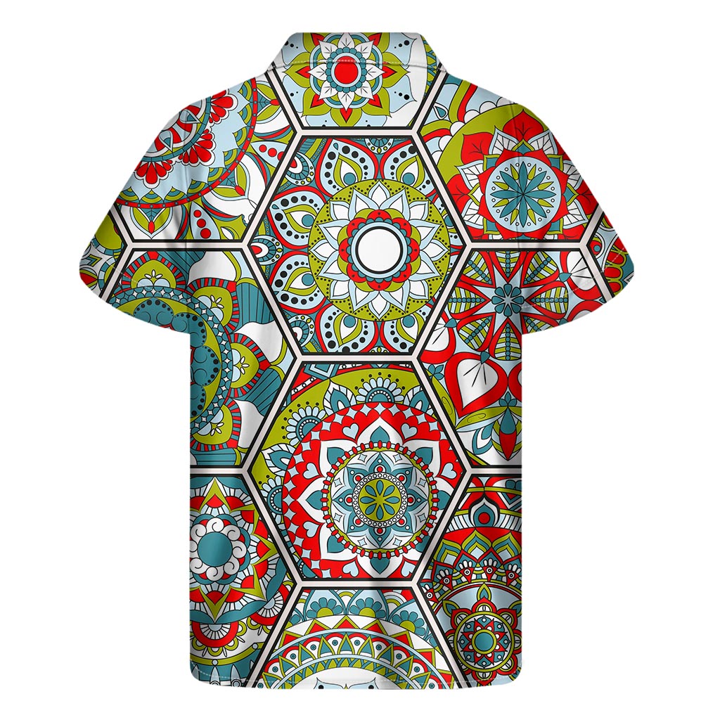 Oriental Mandala Bohemian Pattern Print Men's Short Sleeve Shirt