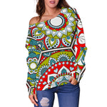 Oriental Mandala Bohemian Pattern Print Off Shoulder Sweatshirt GearFrost