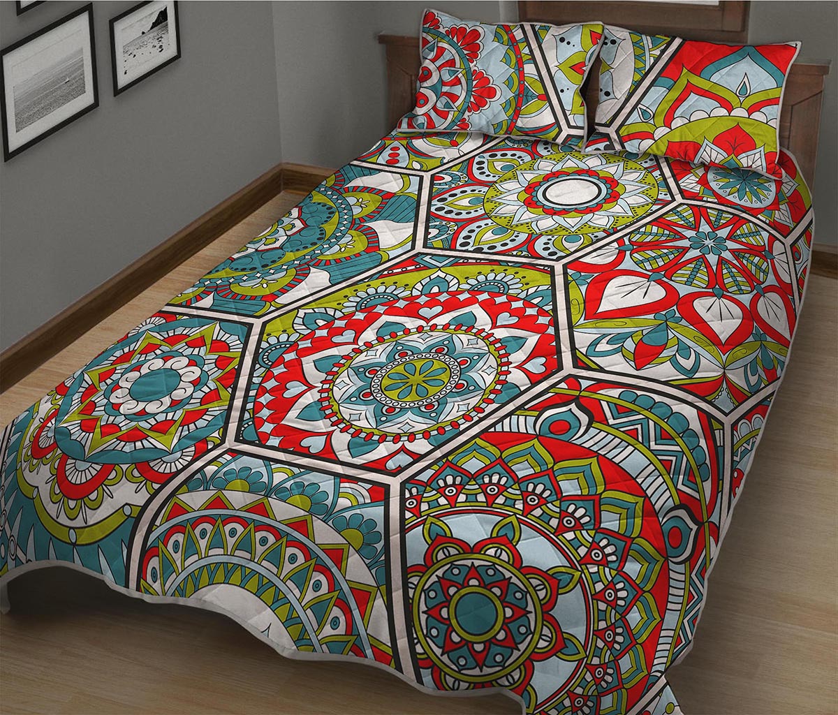 Oriental Mandala Bohemian Pattern Print Quilt Bed Set
