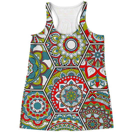 Oriental Mandala Bohemian Pattern Print Women's Racerback Tank Top