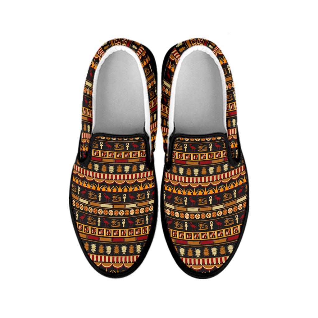 Ornament Egyptian Pattern Print Black Slip On Shoes