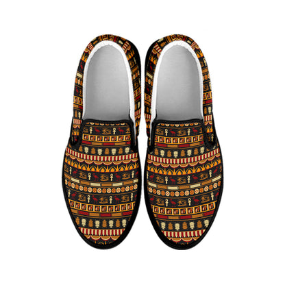 Ornament Egyptian Pattern Print Black Slip On Shoes