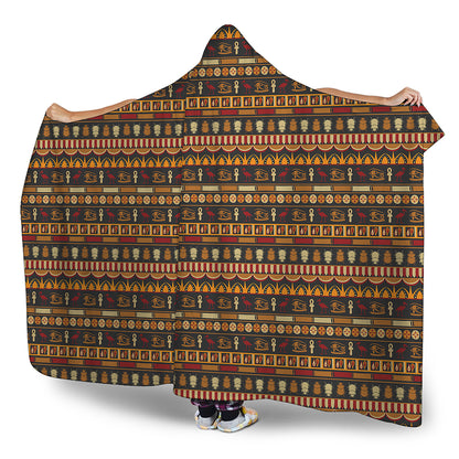 Ornament Egyptian Pattern Print Hooded Blanket