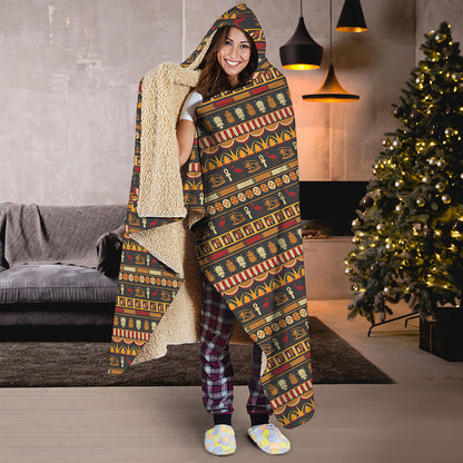 Ornament Egyptian Pattern Print Hooded Blanket