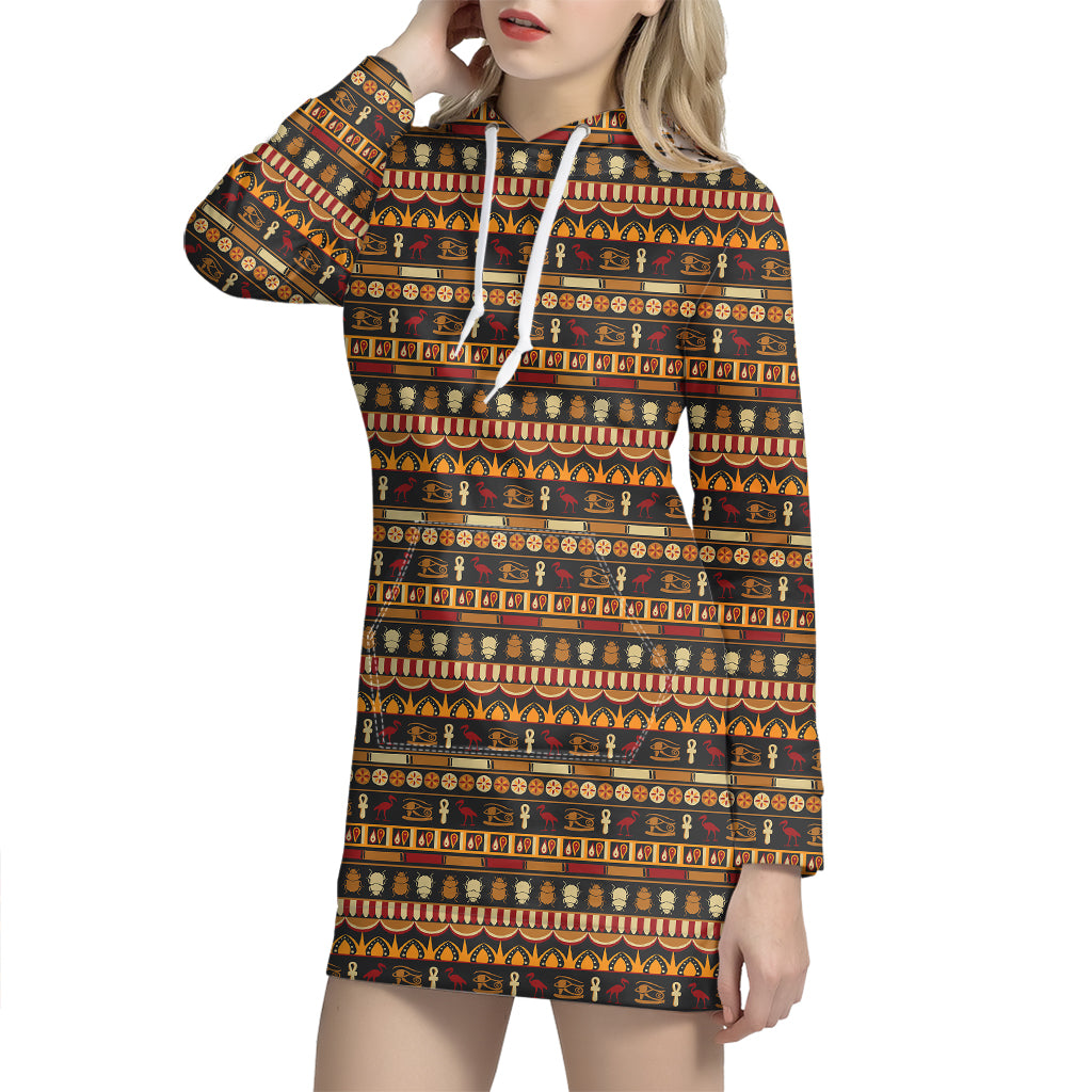 Ornament Egyptian Pattern Print Hoodie Dress