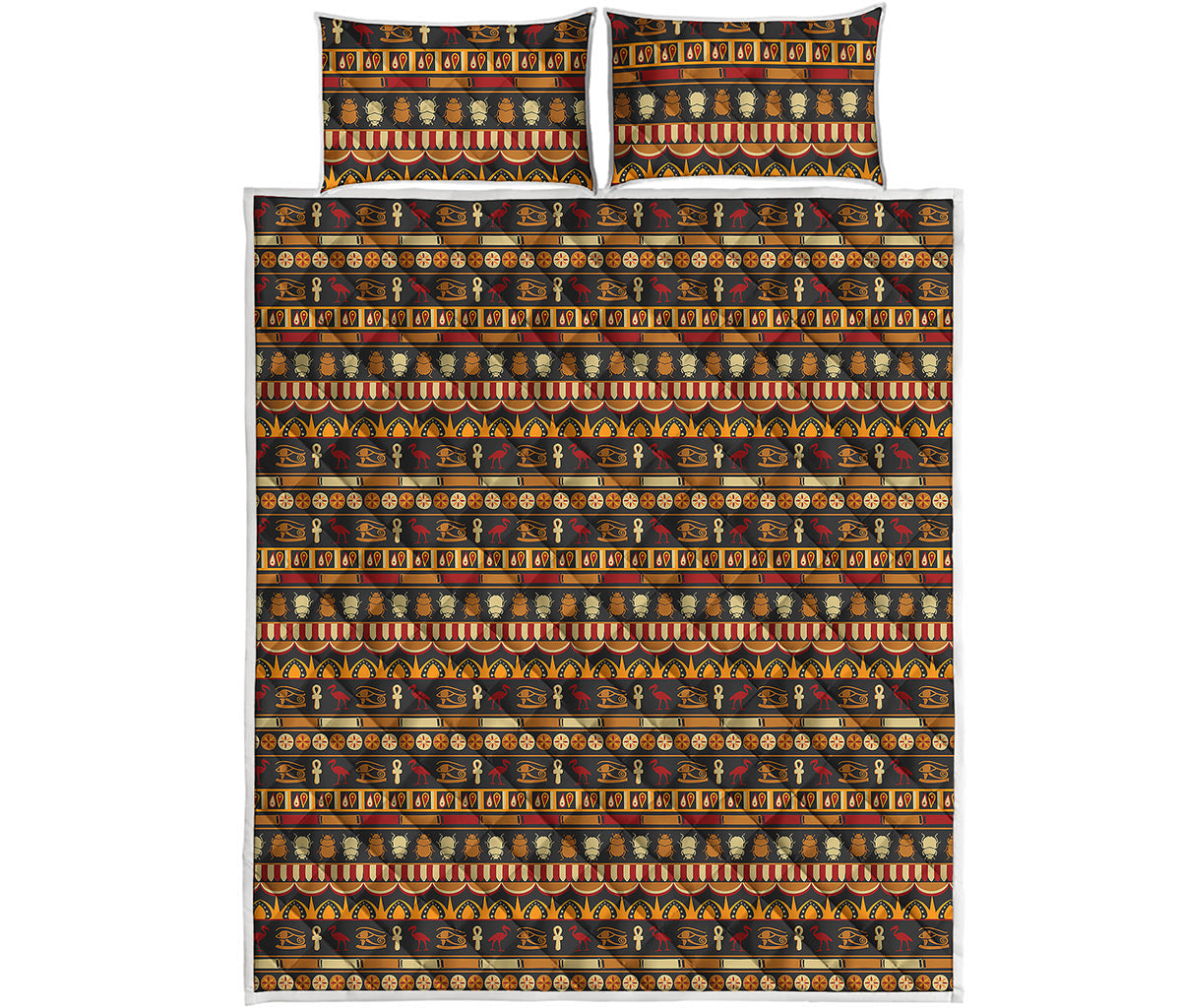 Ornament Egyptian Pattern Print Quilt Bed Set