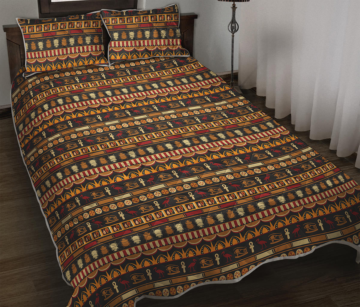 Ornament Egyptian Pattern Print Quilt Bed Set