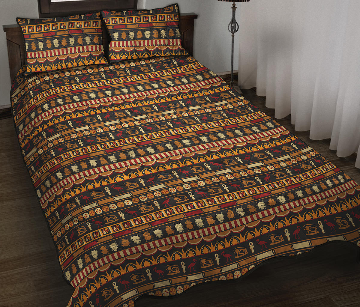 Ornament Egyptian Pattern Print Quilt Bed Set