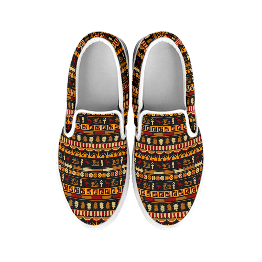 Ornament Egyptian Pattern Print White Slip On Shoes