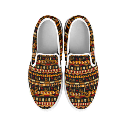 Ornament Egyptian Pattern Print White Slip On Shoes