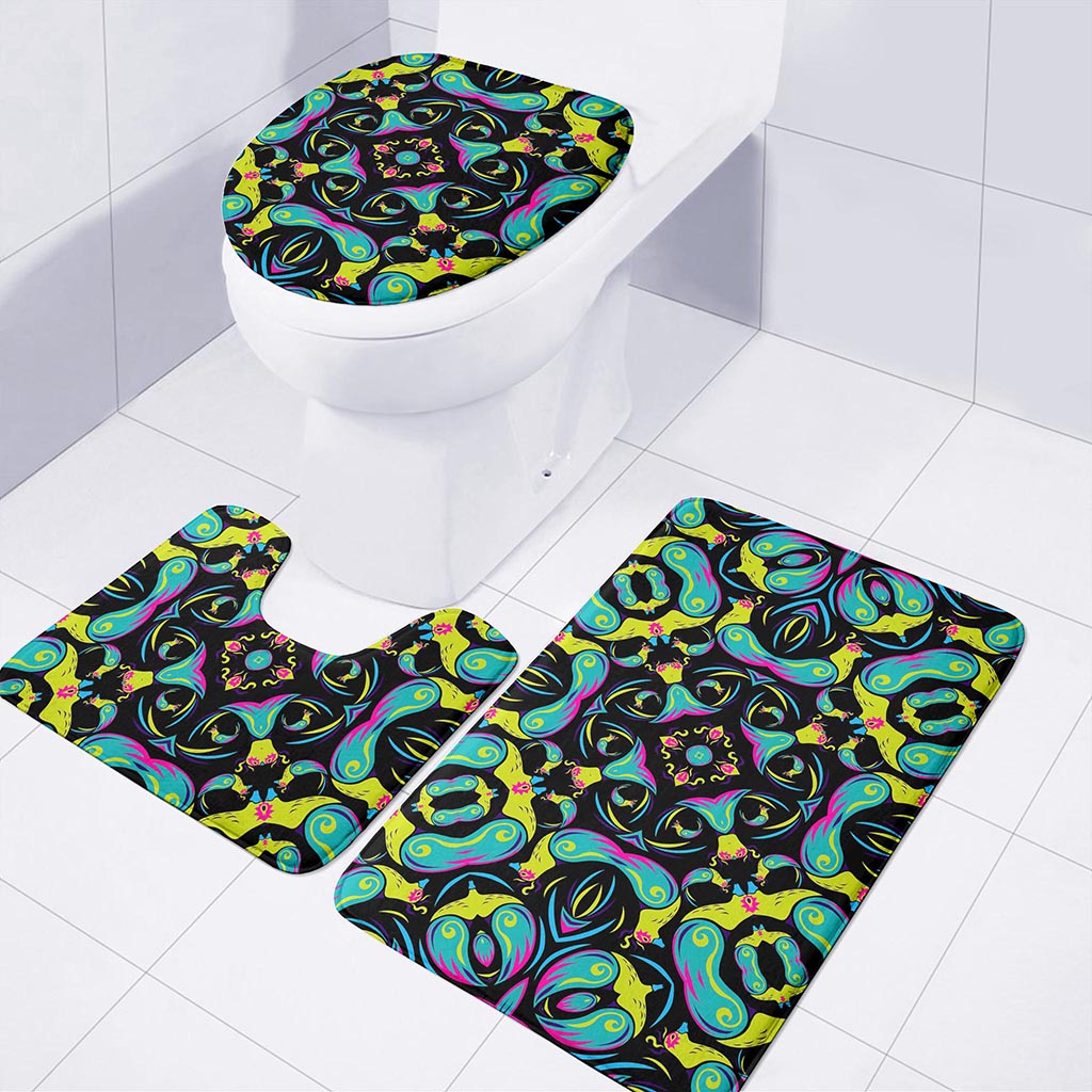 Ornament Psychedelic Trippy Print 3 Piece Bath Mat Set
