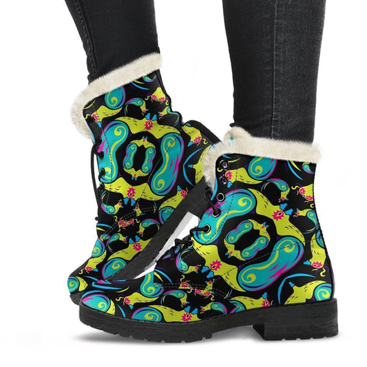 Ornament Psychedelic Trippy Print Comfy Boots GearFrost