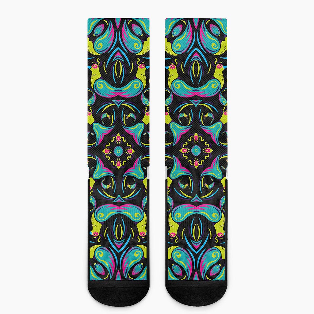 Ornament Psychedelic Trippy Print Crew Socks