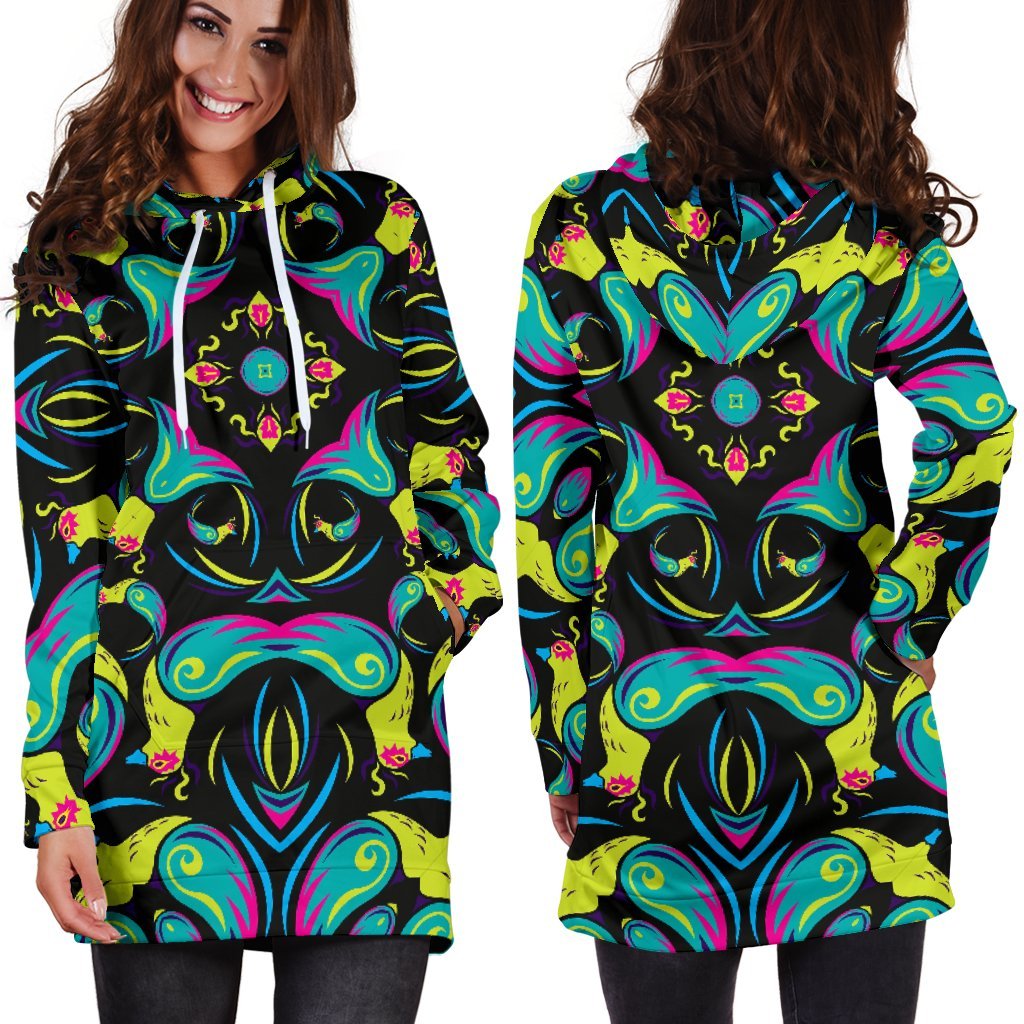 Ornament Psychedelic Trippy Print Hoodie Dress GearFrost