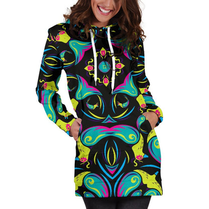 Ornament Psychedelic Trippy Print Hoodie Dress GearFrost