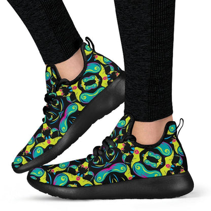 Ornament Psychedelic Trippy Print Mesh Knit Shoes GearFrost