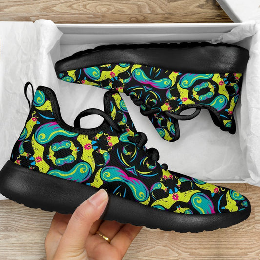 Ornament Psychedelic Trippy Print Mesh Knit Shoes GearFrost