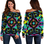 Ornament Psychedelic Trippy Print Off Shoulder Sweatshirt GearFrost
