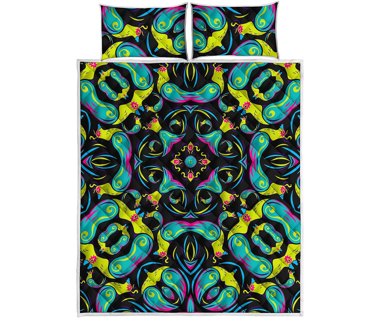 Ornament Psychedelic Trippy Print Quilt Bed Set