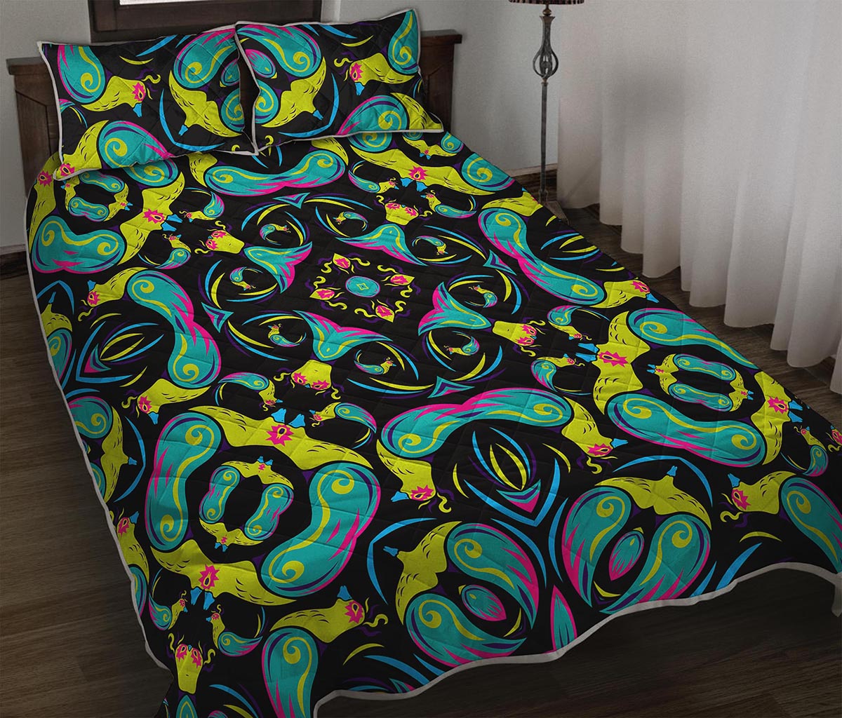 Ornament Psychedelic Trippy Print Quilt Bed Set