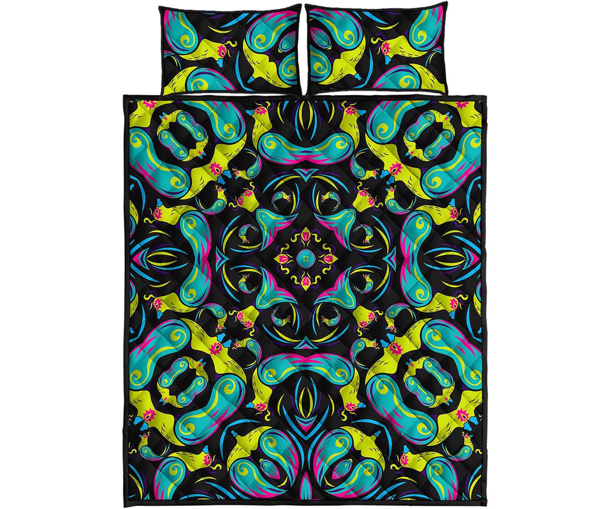 Ornament Psychedelic Trippy Print Quilt Bed Set