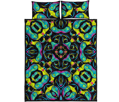 Ornament Psychedelic Trippy Print Quilt Bed Set