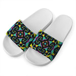 Ornament Psychedelic Trippy Print White Slide Sandals