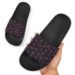 Ornament Tiki Mask Pattern Print Black Slide Sandals