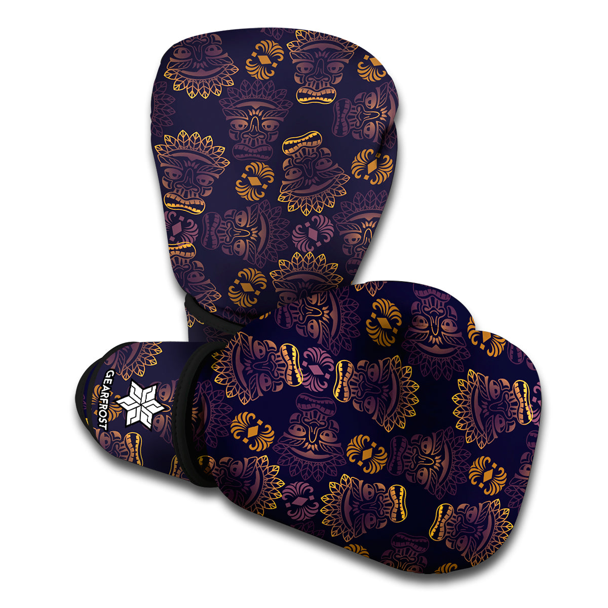 Ornament Tiki Mask Pattern Print Boxing Gloves