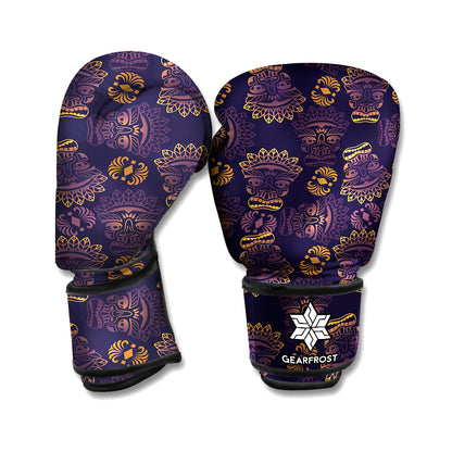 Ornament Tiki Mask Pattern Print Boxing Gloves