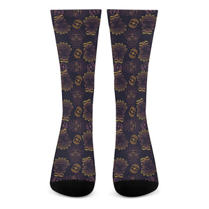 Ornament Tiki Mask Pattern Print Crew Socks