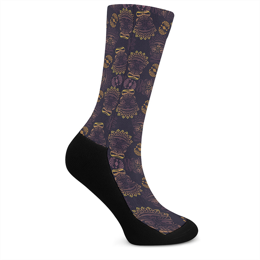 Ornament Tiki Mask Pattern Print Crew Socks