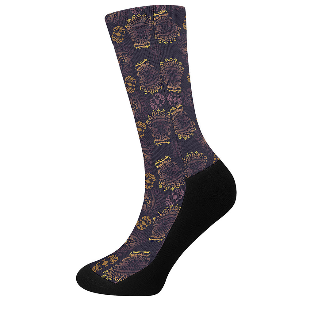 Ornament Tiki Mask Pattern Print Crew Socks