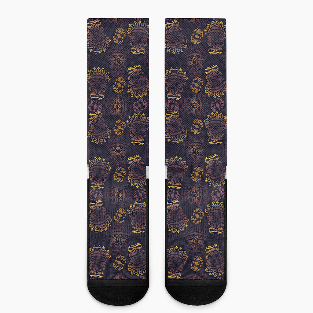 Ornament Tiki Mask Pattern Print Crew Socks