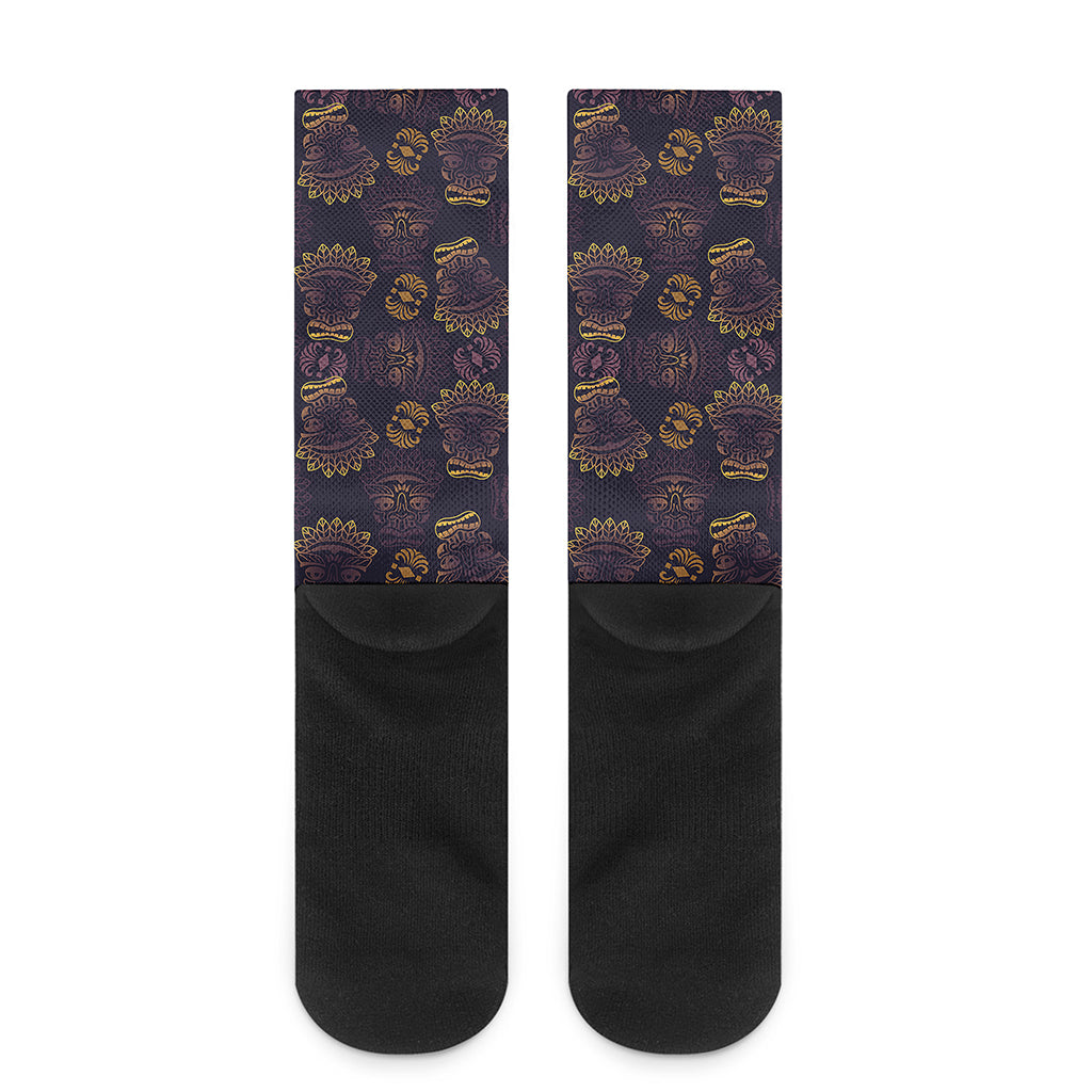 Ornament Tiki Mask Pattern Print Crew Socks