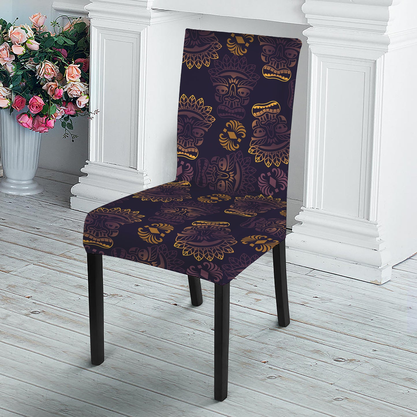 Ornament Tiki Mask Pattern Print Dining Chair Slipcover