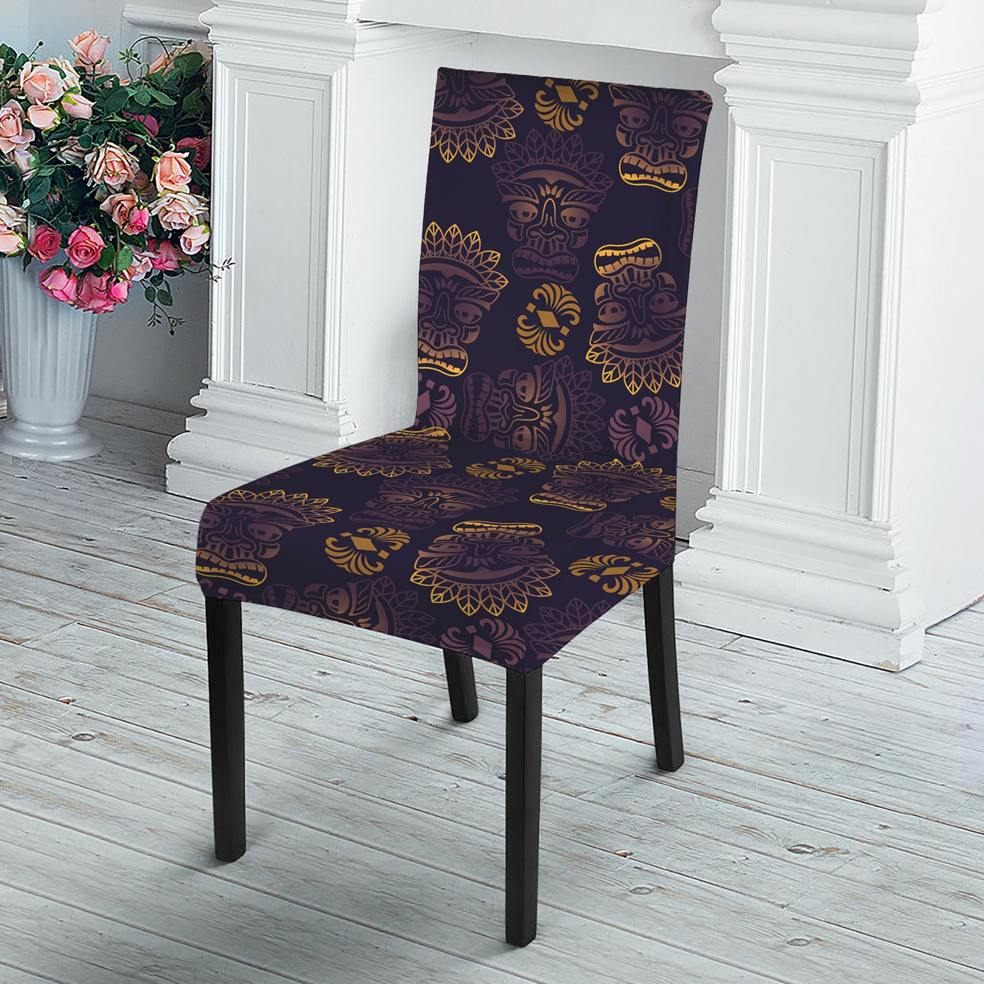 Ornament Tiki Mask Pattern Print Dining Chair Slipcover
