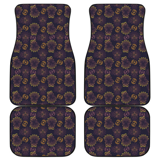 Ornament Tiki Mask Pattern Print Front and Back Car Floor Mats