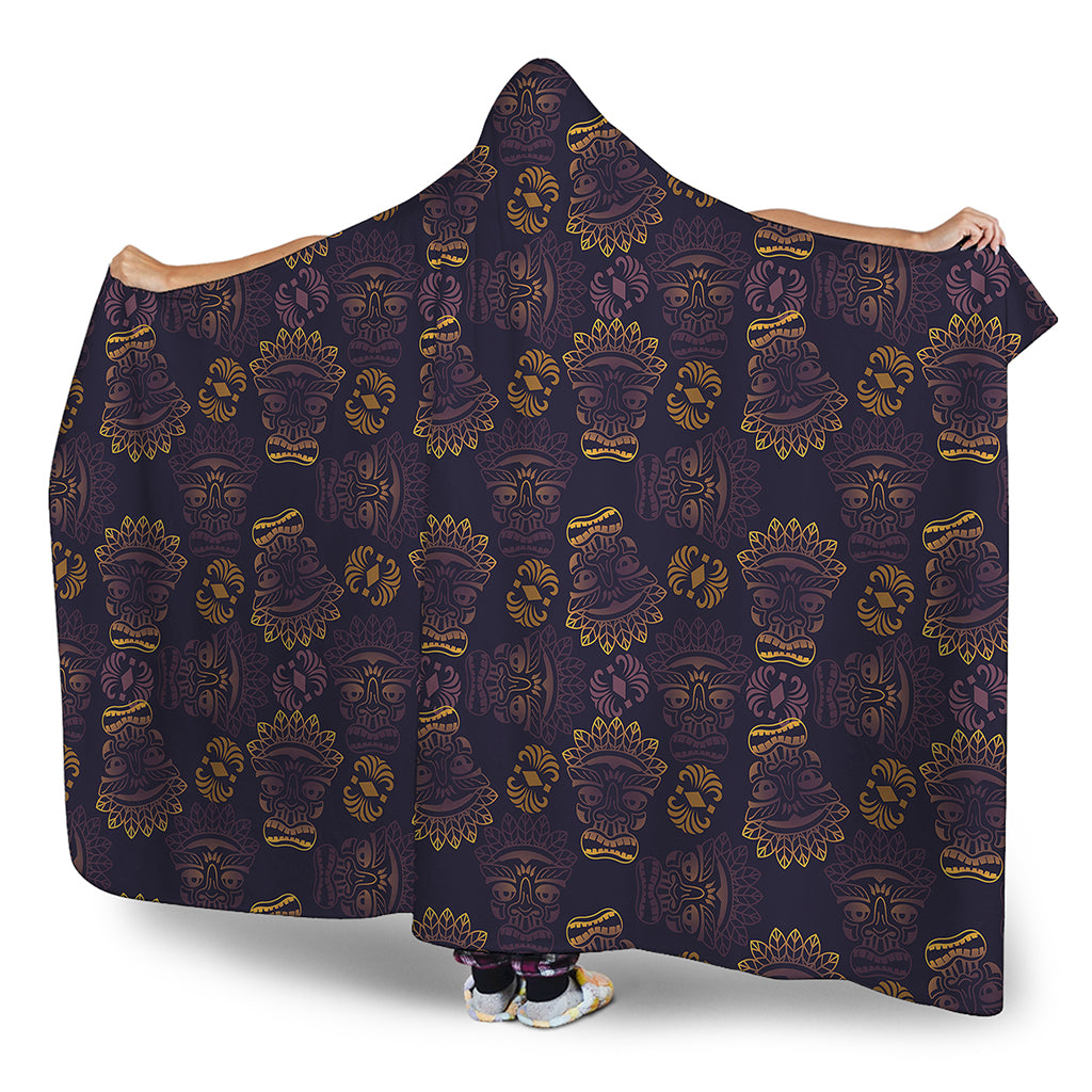 Ornament Tiki Mask Pattern Print Hooded Blanket