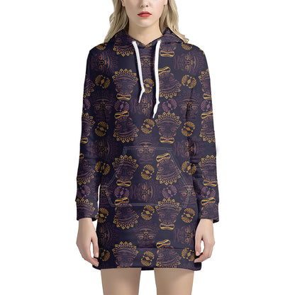 Ornament Tiki Mask Pattern Print Hoodie Dress